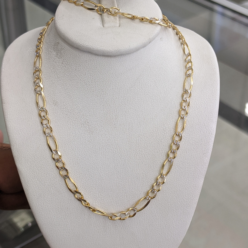 10kt Real Gold Solid Style Figaro Diamond Cut Chain 4mm 18 Inch